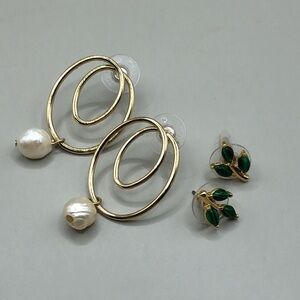 Loft cultured pearl earrings J.crew malachite leaf branch earrings bundle lot 2.